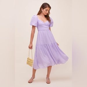 ASTR Sonnet Puff Sleeve Midi Dress in Lavender